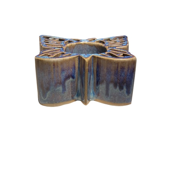 Butterfly Candle Holder Glazed Tan Blue Votive U… - Picture 3 of 7
